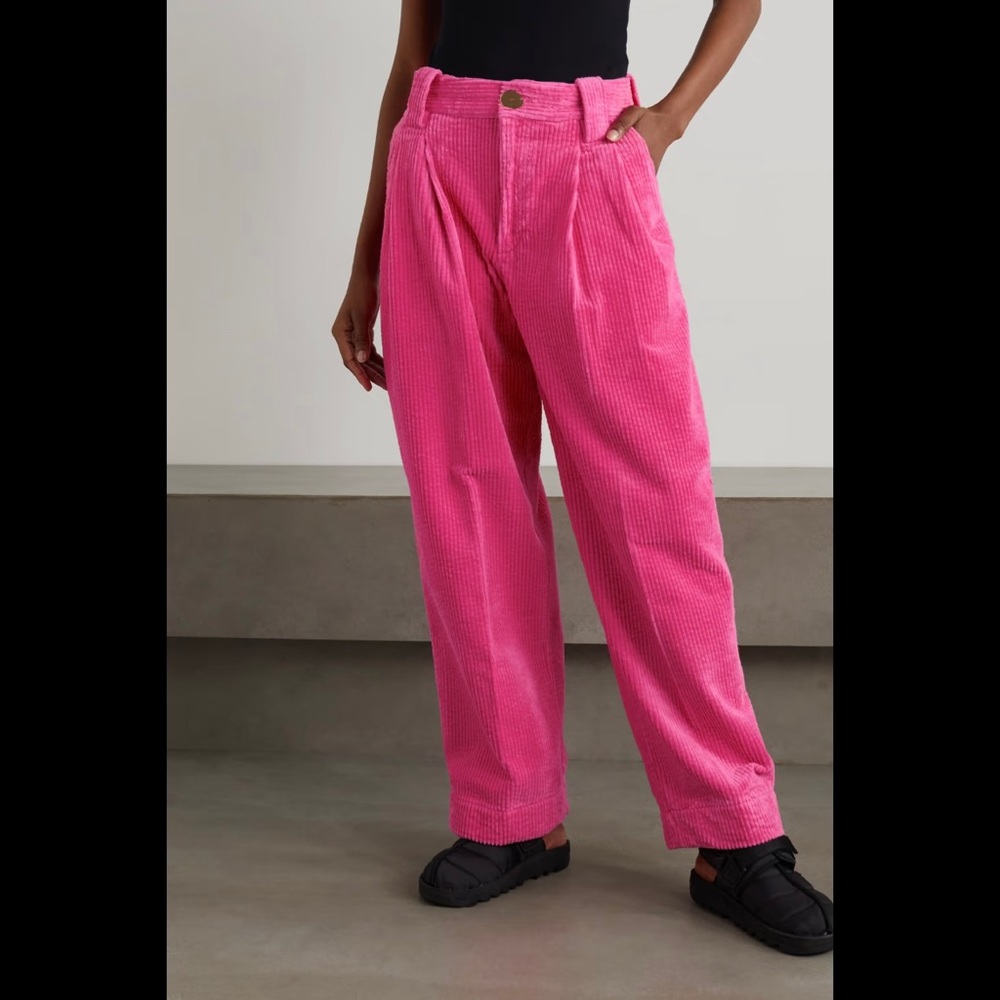 GANNI cotton corduroy hot pink straight wide-leg high waisted pants women’s 34